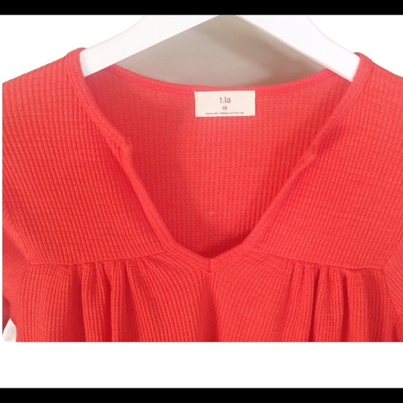 T.LA. Anthropologie Waffle Knit Henley Tunic Top With V Cut Orange Sz XS - Picture 6 of 14
